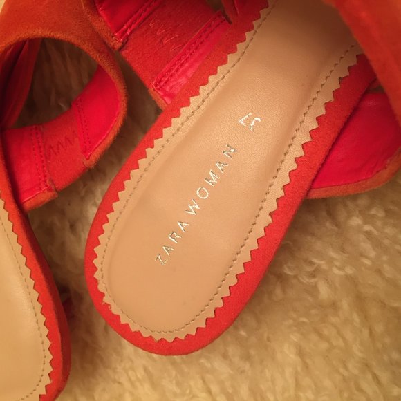 ZARA Orange Suede Kitten Heels size 37 - Picture 3 of 8